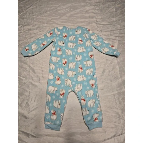 Carters‎ 18 Month Fleece Snap One Piece Polar Bears Blue Open Feet/Legs Baby - Picture 4 of 6